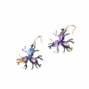 Titanium damask earrings, three-branched coral