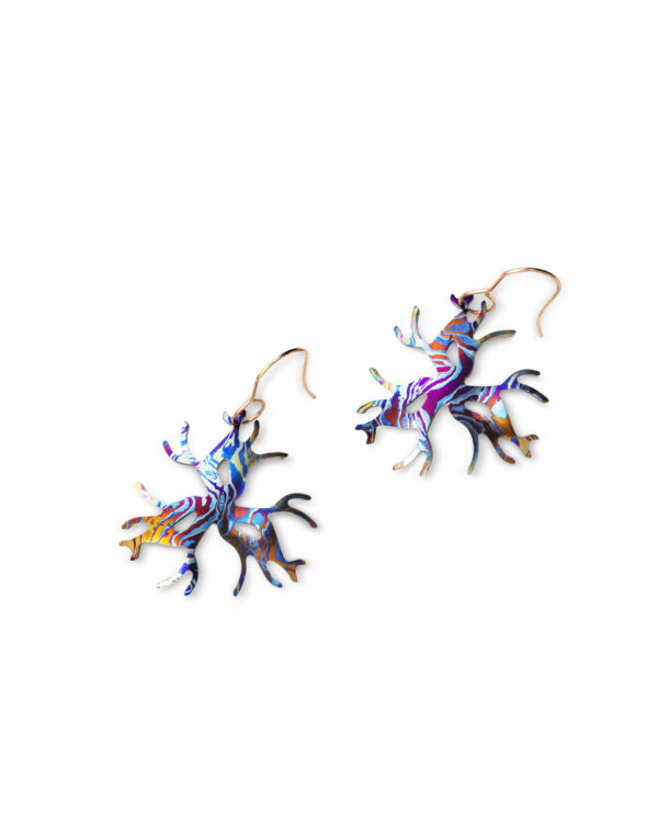 Titanium damask earrings, three-branched coral