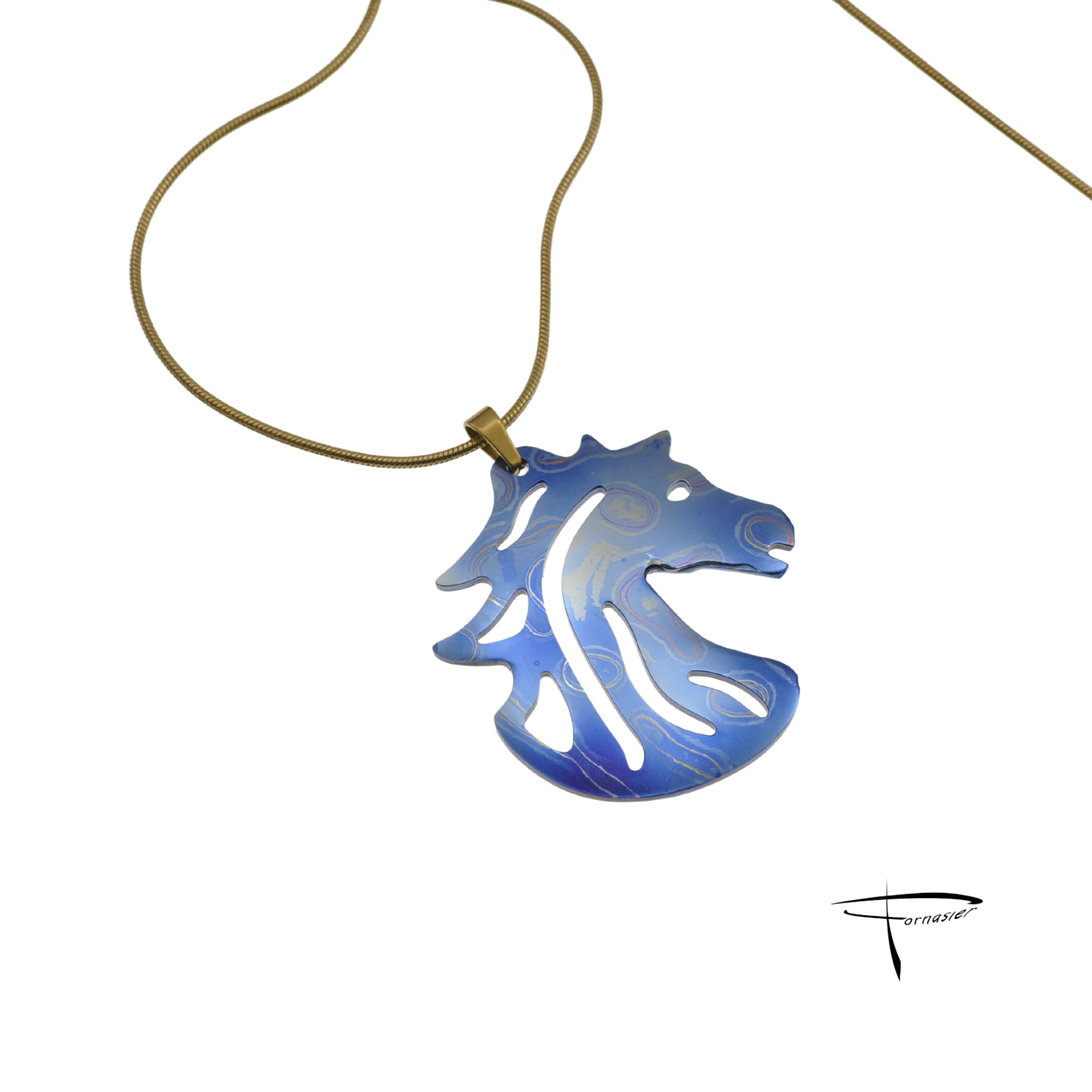 Pendente in damasco di titanio Testa di cavallo piccola - immagine 2