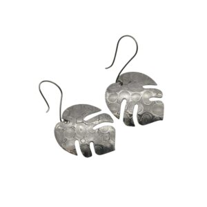 Orecchini in damasco di acciaio inossidabile Foglie tropicali monstera