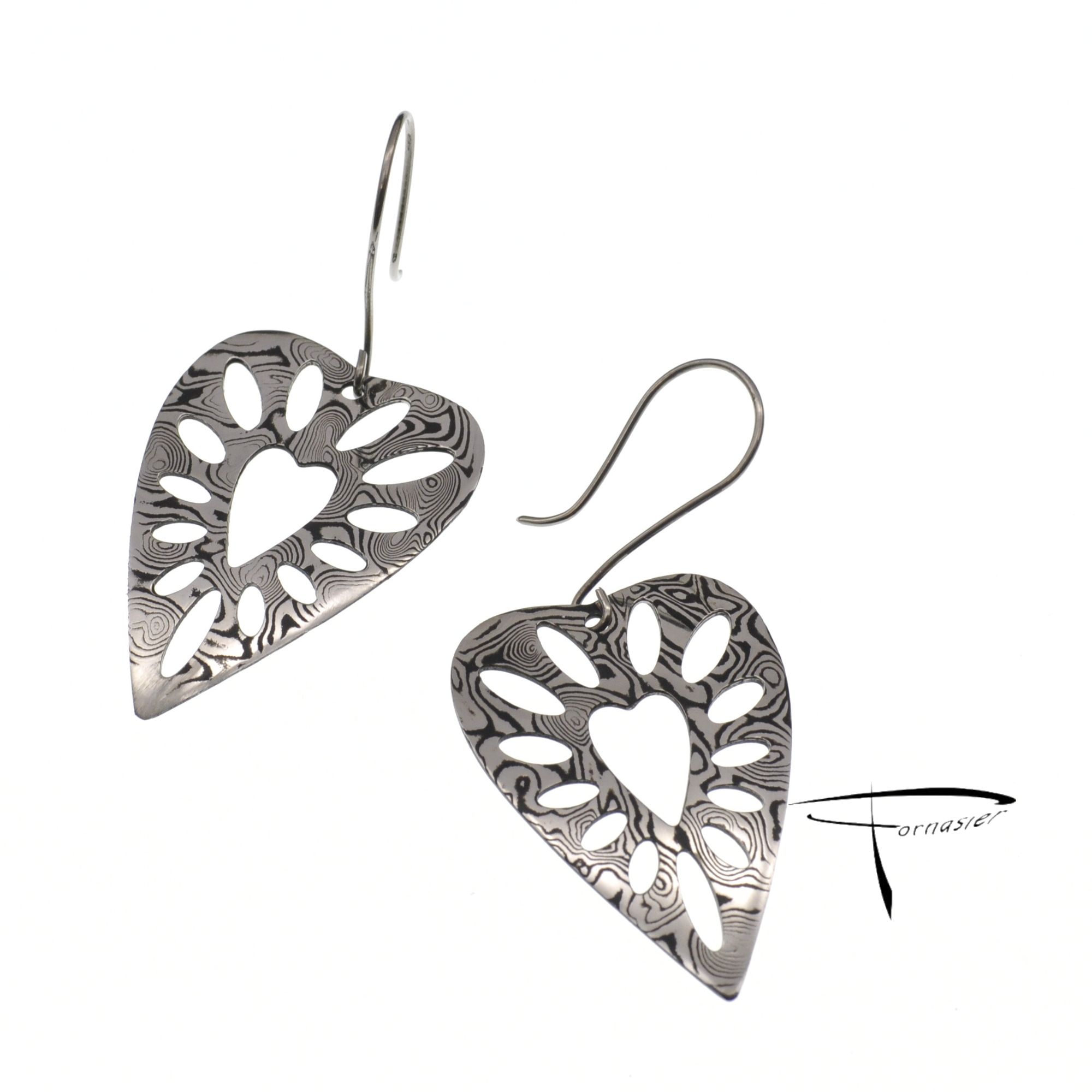 Orecchini in damasco di acciaio inossidabile Cuori