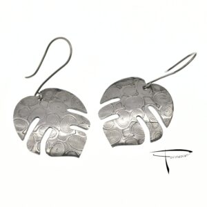 Orecchini in damasco di acciaio inossidabile Foglie tropicali monstera