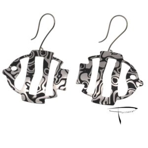 Orecchini in damasco di acciaio inossidabile Pesci