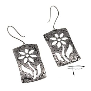 Orecchini in damasco di acciaio inossidabile Piastre fiore