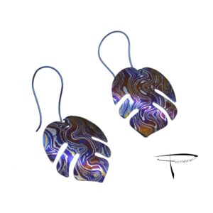 Orecchini in titanio di damasco Foglie tropicali Monstera