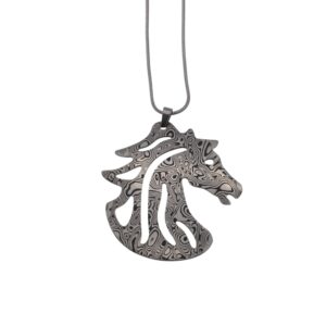 Pendente in damasco di acciaio inossidabile Testa di cavallo grande