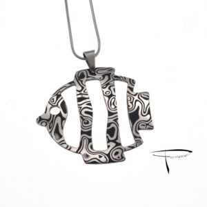 Pendente in damasco di acciaio inossidabile Pesce