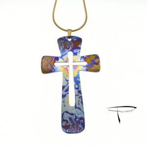 Pendente in damasco di titanio Croce grande con foro