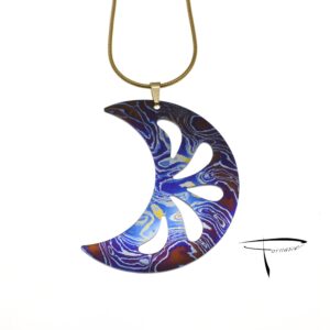 Pendente in damasco di titanio Luna traforata